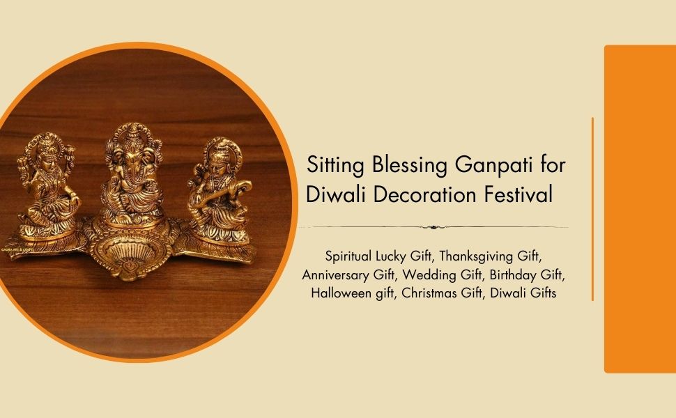 Design Gold Plated Lakshmi Ganesh Saraswati Idol with Deepak Showpiece