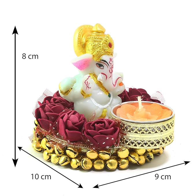 Lord Ganesha Idol on Decorative Plate with Tea Light Holder
