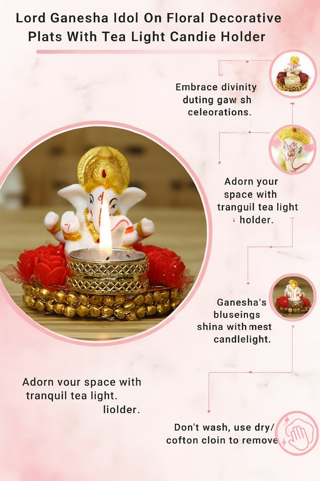 Lord Ganesha Idol on Decorative Plate with Tea Light Holder