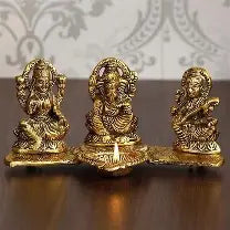 Design Gold Plated Lakshmi Ganesh Saraswati Idol with Deepak Showpiece